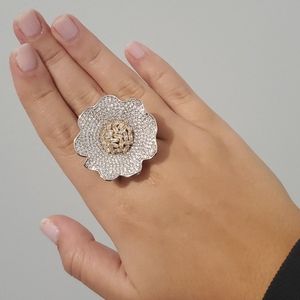 Silver and gold flower ring size 8